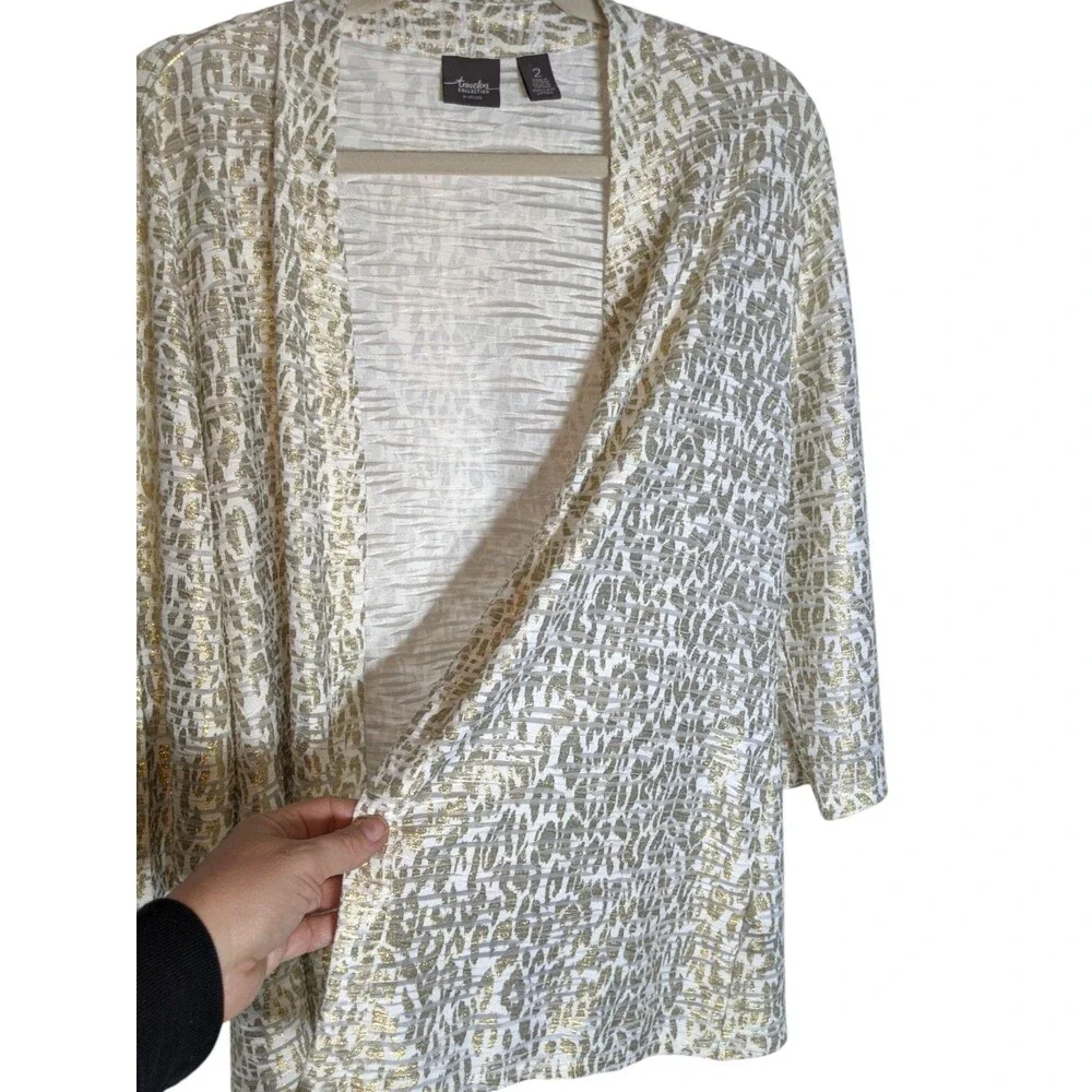 Chico's Travelers Collection Cardigan Jacket Sz 2 L Metallic Burnout Lightweight